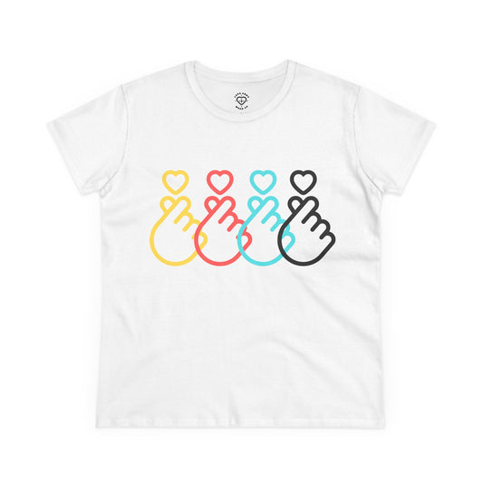 Fingerhearts Tee - Cute Casual Women's Cotton Shirt, Gift for Friends, Everyday Wear, Valentine’s Day, Relationship Milestone